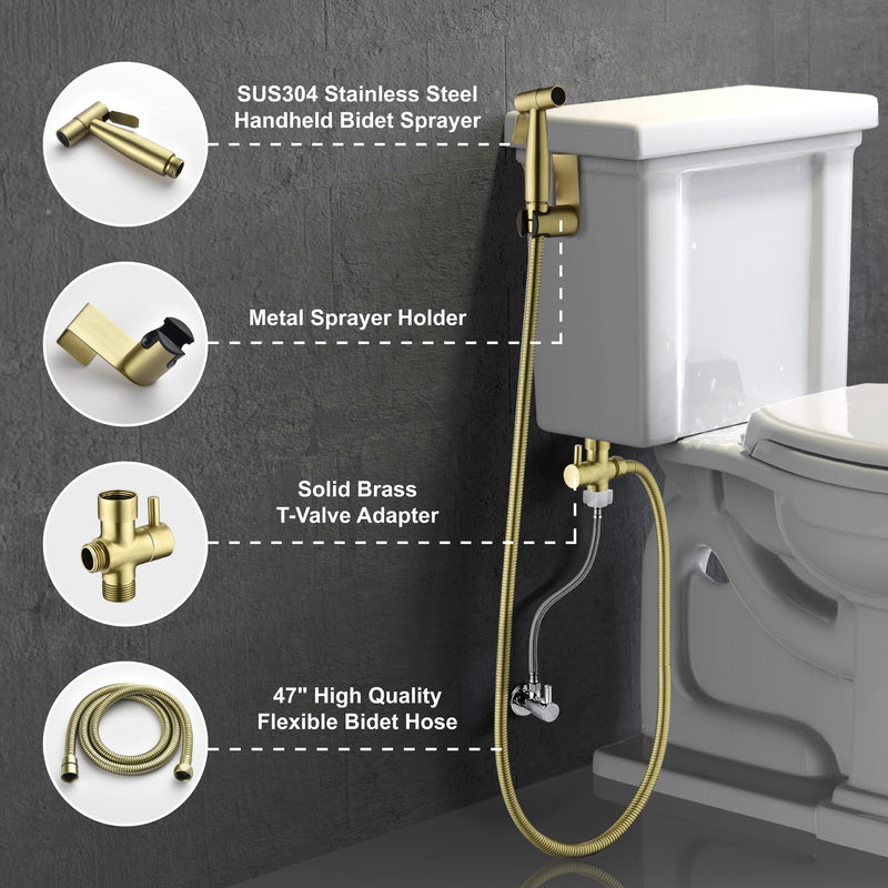 Handheld Bidet Sprayer for Toilet, Stainless Steel Baby Cloth Diaper Sprayer Kit with Cold Water-Matte Black,Brushed Gold