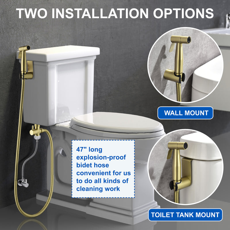 Handheld Bidet Sprayer for Toilet, Stainless Steel Baby Cloth Diaper Sprayer Kit with Cold Water-Matte Black,Brushed Gold