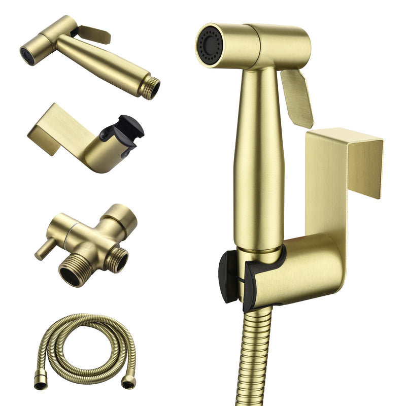Handheld Bidet Sprayer for Toilet, Stainless Steel Baby Cloth Diaper Sprayer Kit with Cold Water-Matte Black,Brushed Gold