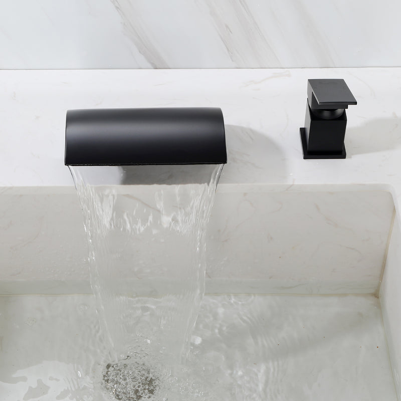 Waterfall Tub Filler Deck Mount, 2 Hole Roman Bathtub Faucet, Single Handle Brass Body Bathroom Faucet