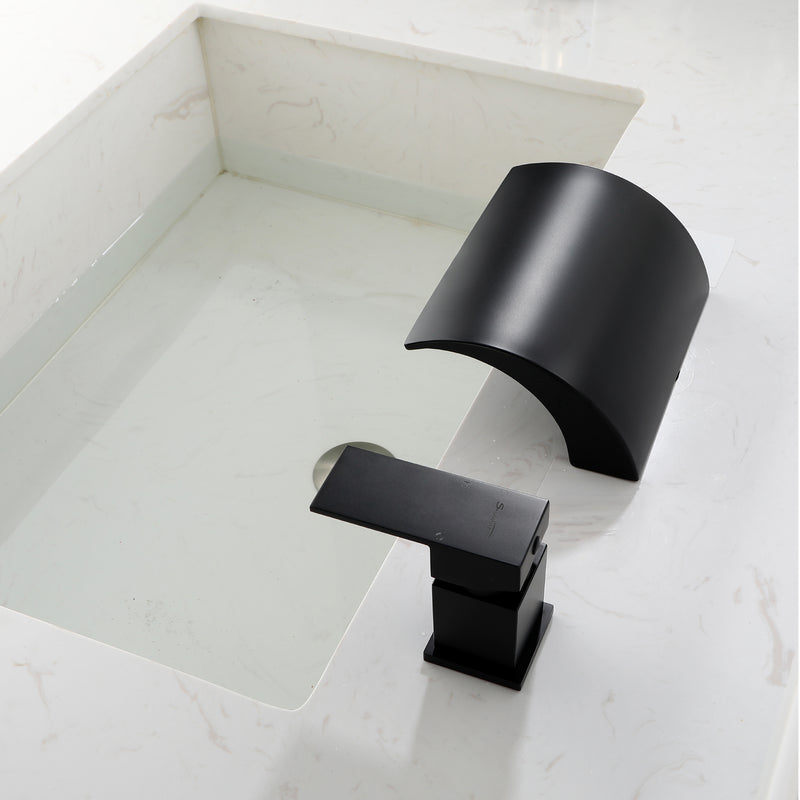 Waterfall Tub Filler Deck Mount, 2 Hole Roman Bathtub Faucet, Single Handle Brass Body Bathroom Faucet