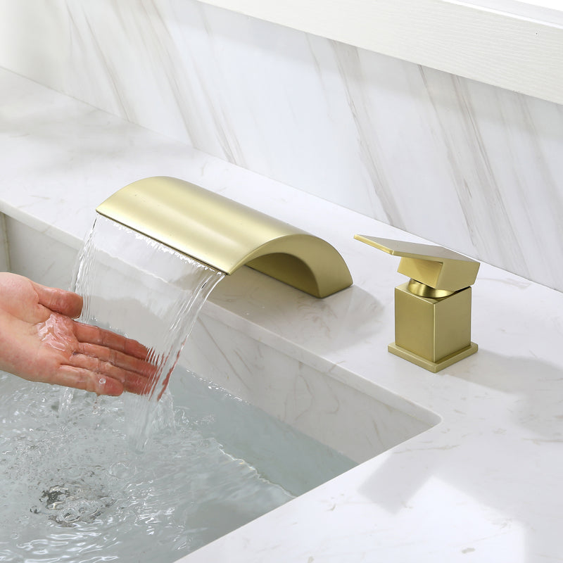 Waterfall Tub Filler Deck Mount, 2 Hole Roman Bathtub Faucet, Single Handle Brass Body Bathroom Faucet