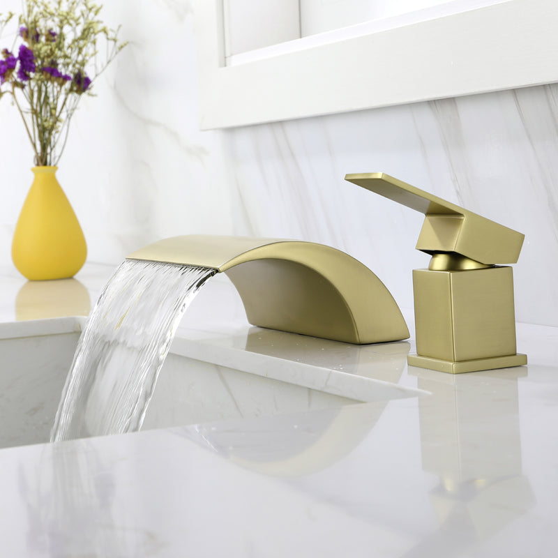 Waterfall Tub Filler Deck Mount, 2 Hole Roman Bathtub Faucet, Single Handle Brass Body Bathroom Faucet