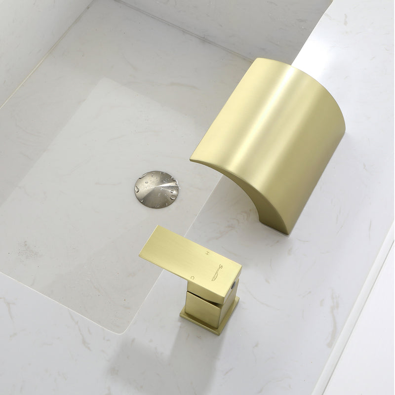Waterfall Tub Filler Deck Mount, 2 Hole Roman Bathtub Faucet, Single Handle Brass Body Bathroom Faucet