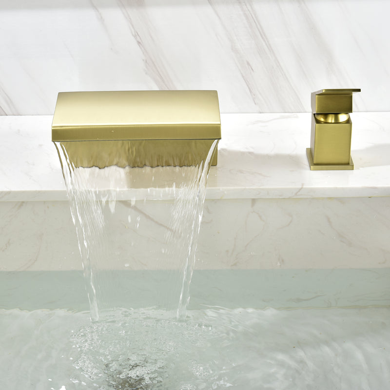 Waterfall Tub Filler Deck Mount, 2 Hole Roman Bathtub Faucet, Single Handle Brass Body Bathroom Faucet