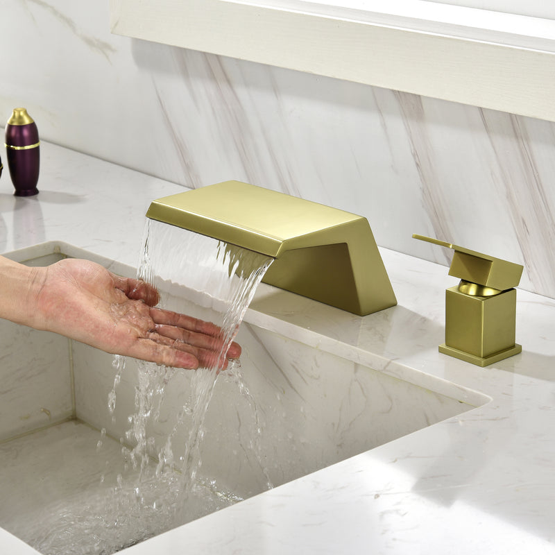 Waterfall Tub Filler Deck Mount, 2 Hole Roman Bathtub Faucet, 1-Handle Bathroom Faucet 2 Hole