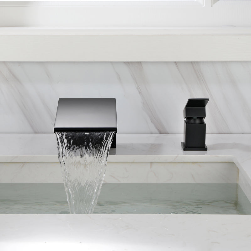 Deck Mounted Two Holes Single-Handle Waterfall Bathroom Sink Faucet 1.2GPM