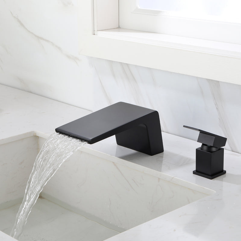 Deck Mounted Two Holes Single-Handle Waterfall Bathroom Sink Faucet 1.2GPM