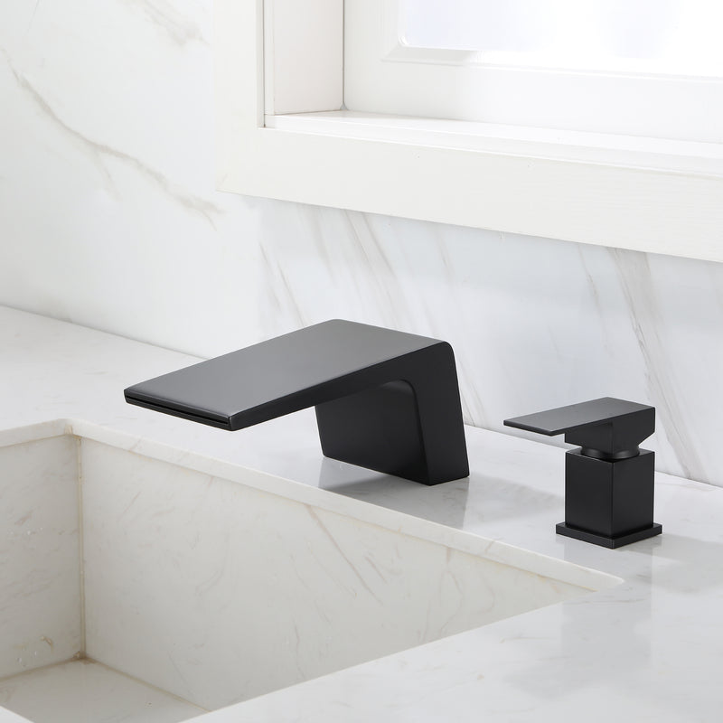 Deck Mounted Two Holes Single-Handle Waterfall Bathroom Sink Faucet 1.2GPM