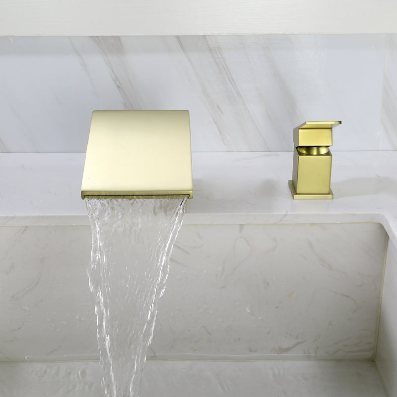 Deck Mounted Two Holes Single-Handle Waterfall Bathroom Sink Faucet 1.2GPM