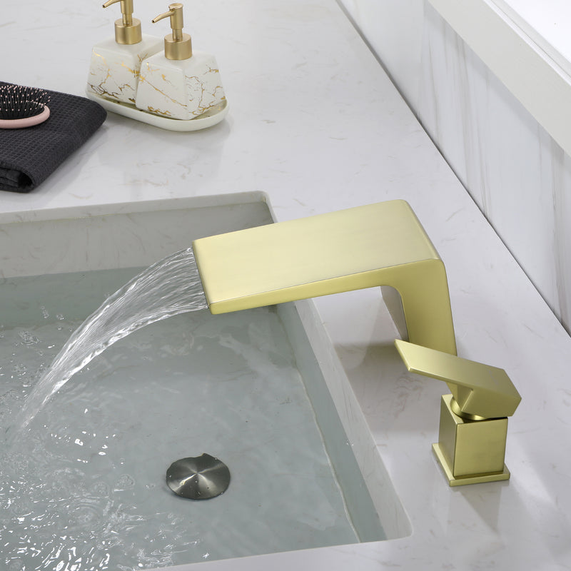 Deck Mounted Two Holes Single-Handle Waterfall Bathroom Sink Faucet 1.2GPM