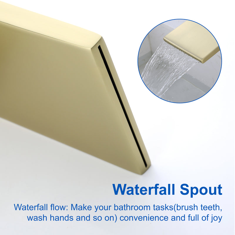 Deck Mounted Two Holes Single-Handle Waterfall Bathroom Sink Faucet 1.2GPM