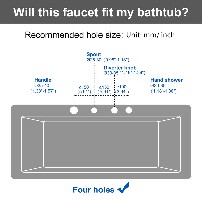 Waterfall Roman Tub Faucet with Sprayer Solid Brass Single Handle 4-Piece Deck Mounted Tub Filler