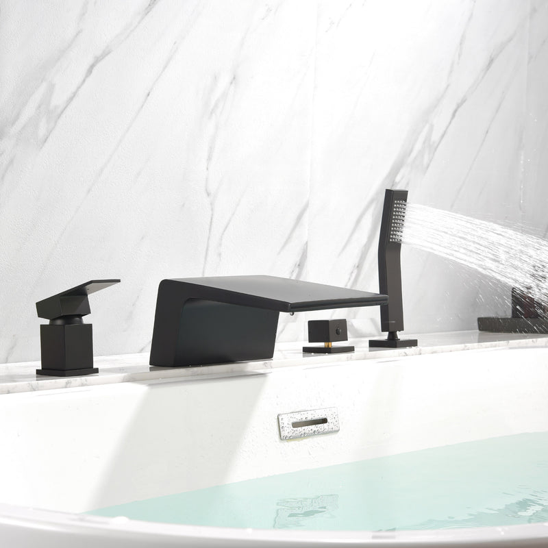 Deck Mount Roman Tub Faucet with Sprayer Waterfall Tub Filler with Hand Shower, Single Handle Bathtub Faucet Set with Handheld Shower Head, Valve and Trim Included