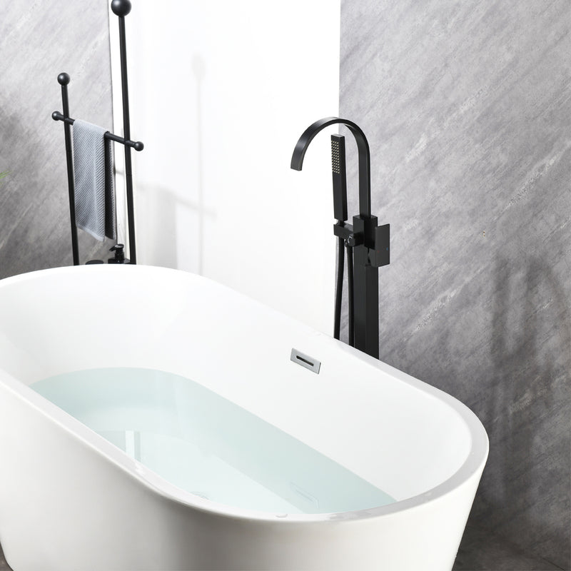 Single Handle Floor Mounted Free Standing Bathtub Faucet Tub Filler Faucet with Handshower