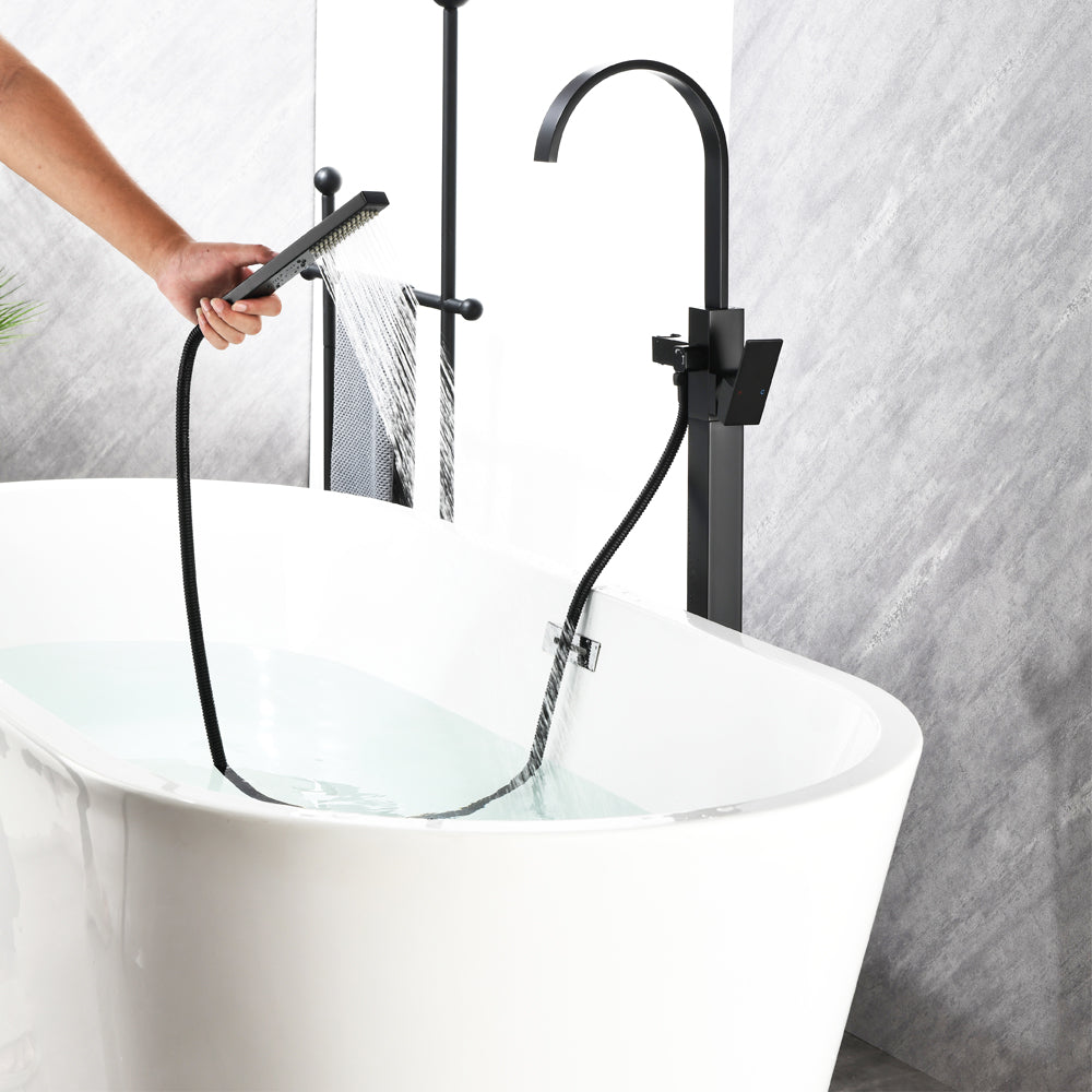 thumbnail image 2 of Aolemi Freestanding Bathtub Faucet – Polished Chrome Floor Mount Tub Filler With Hand Shower & Swivel Spout 2 of 6