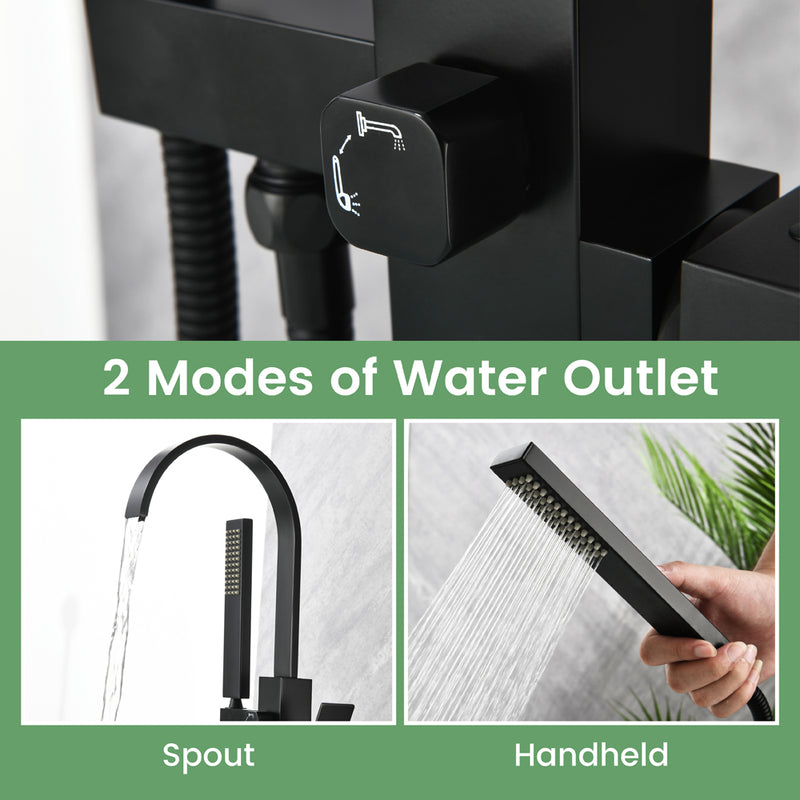 Single Handle Floor Mounted Free Standing Bathtub Faucet Tub Filler Faucet with Handshower
