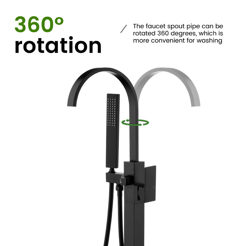 Single Handle Floor Mounted Free Standing Bathtub Faucet Tub Filler Faucet with Handshower