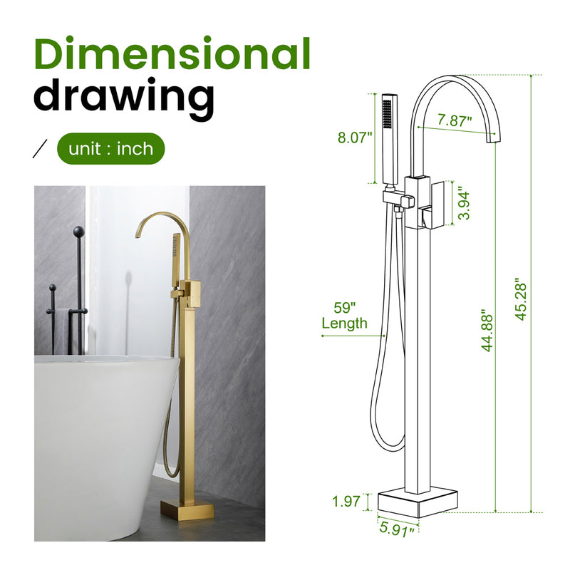 Single Handle Floor Mounted Free Standing Bathtub Faucet Tub Filler Faucet with Handshower