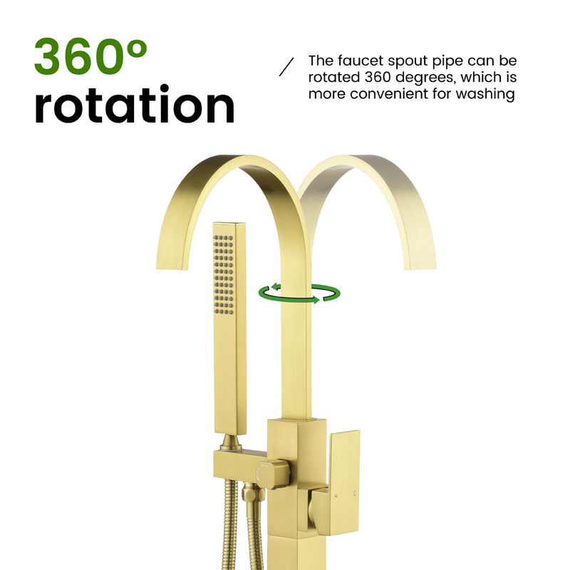 Single Handle Floor Mounted Free Standing Bathtub Faucet Tub Filler Faucet with Handshower