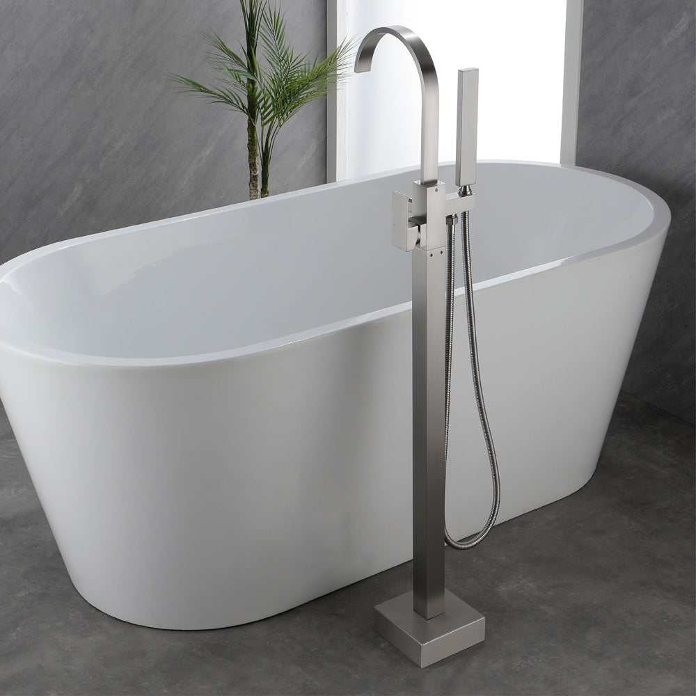 thumbnail image 2 of Aolemi Freestanding Bathtub Faucet – Polished Chrome Floor Mount Tub Filler With Hand Shower & Swivel Spout 2 of 6