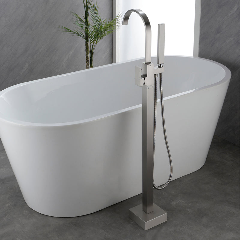 Single Handle Floor Mounted Free Standing Bathtub Faucet Tub Filler Faucet with Handshower
