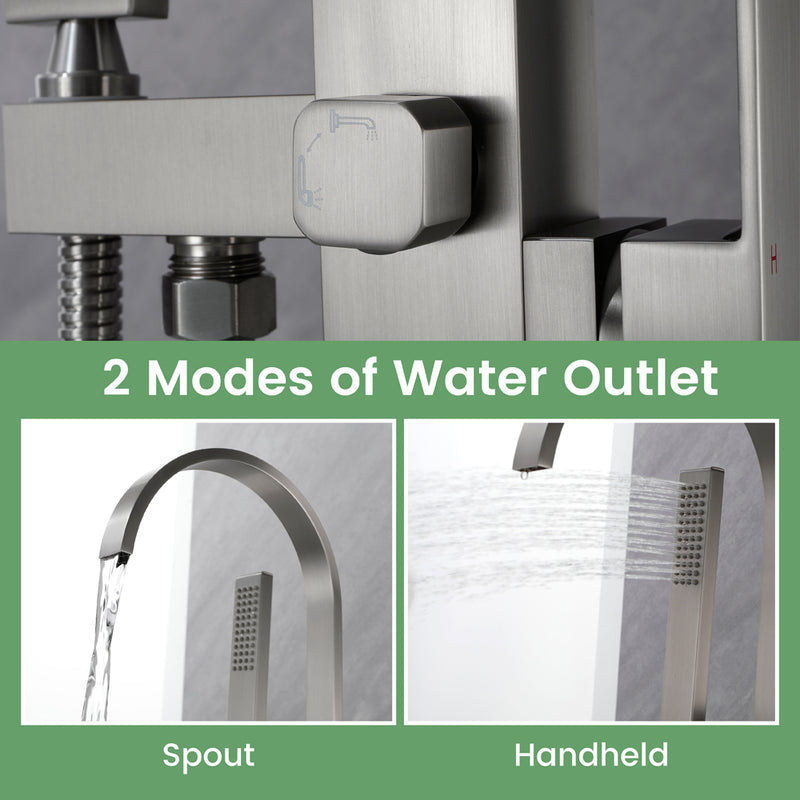 Single Handle Floor Mounted Free Standing Bathtub Faucet Tub Filler Faucet with Handshower