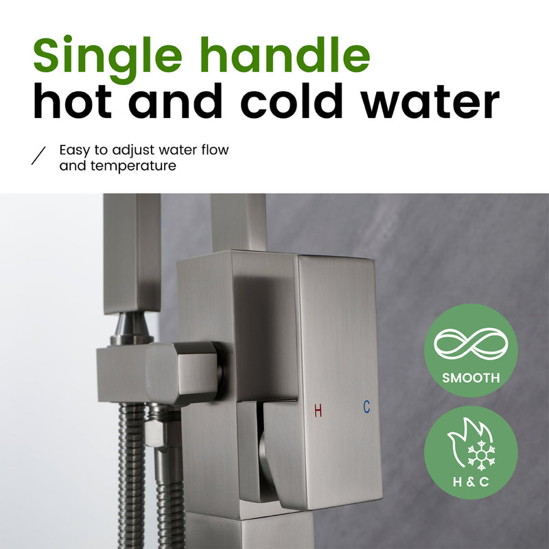 Single Handle Floor Mounted Free Standing Bathtub Faucet Tub Filler Faucet with Handshower
