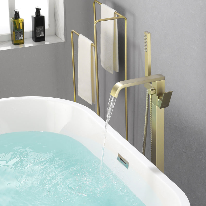 Brass Freestanding Bathtub Faucet with Hand Shower - Matte Black, Brushed Nickel, Brushed Gold