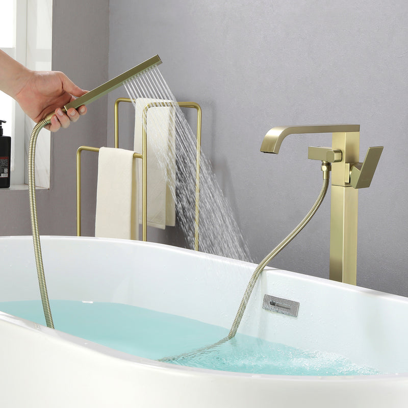 Brass Freestanding Bathtub Faucet with Hand Shower - Matte Black, Brushed Nickel, Brushed Gold
