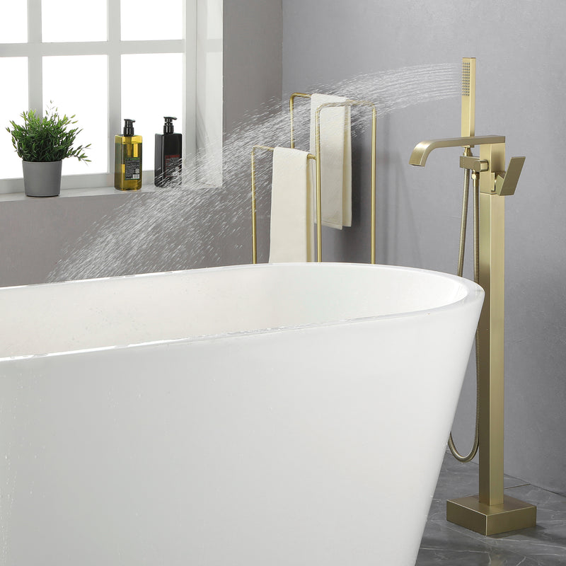 Brass Freestanding Bathtub Faucet with Hand Shower - Matte Black, Brushed Nickel, Brushed Gold