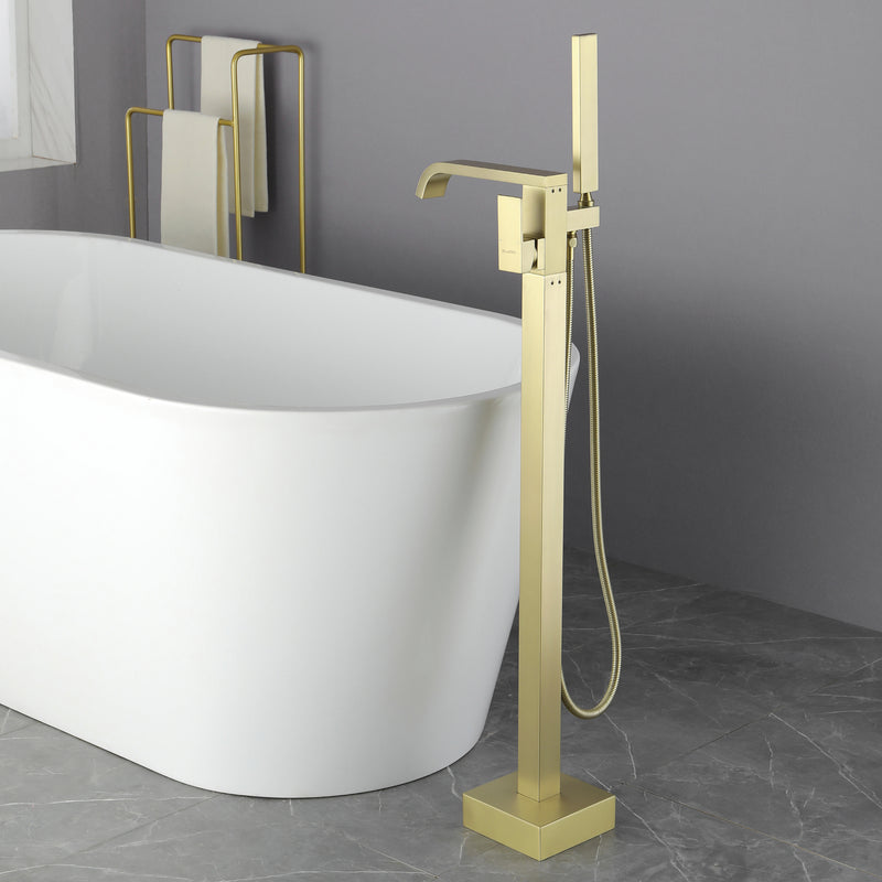 Brass Freestanding Bathtub Faucet with Hand Shower - Matte Black, Brushed Nickel, Brushed Gold