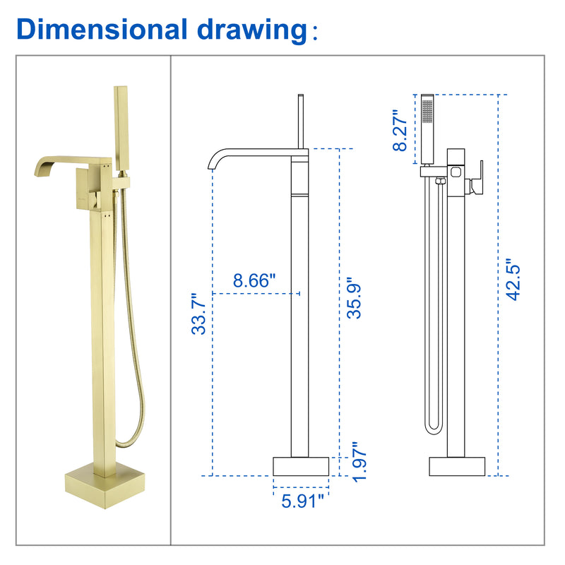 Brass Freestanding Bathtub Faucet with Hand Shower - Matte Black, Brushed Nickel, Brushed Gold