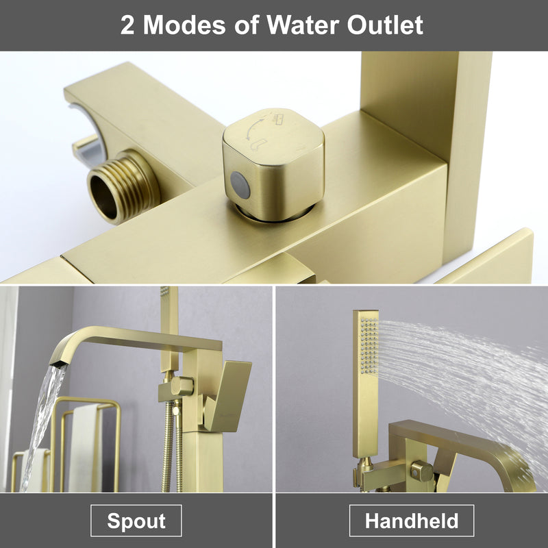Brass Freestanding Bathtub Faucet with Hand Shower - Matte Black, Brushed Nickel, Brushed Gold