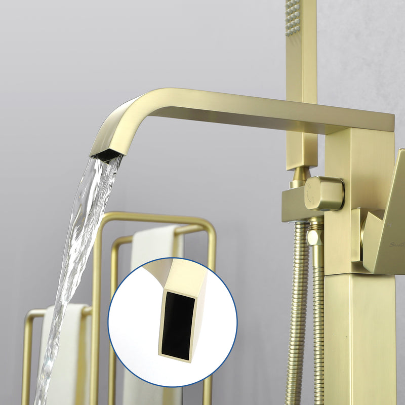 Brass Freestanding Bathtub Faucet with Hand Shower - Matte Black, Brushed Nickel, Brushed Gold