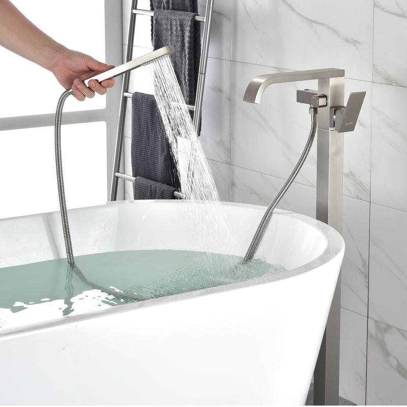 Brass Freestanding Bathtub Faucet with Hand Shower - Matte Black, Brushed Nickel, Brushed Gold