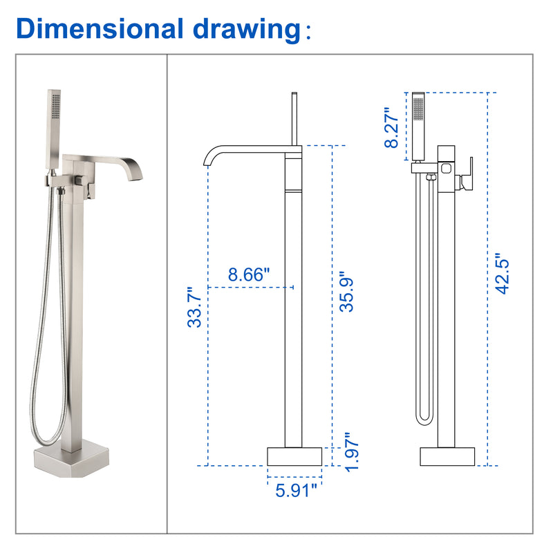 Brass Freestanding Bathtub Faucet with Hand Shower - Matte Black, Brushed Nickel, Brushed Gold