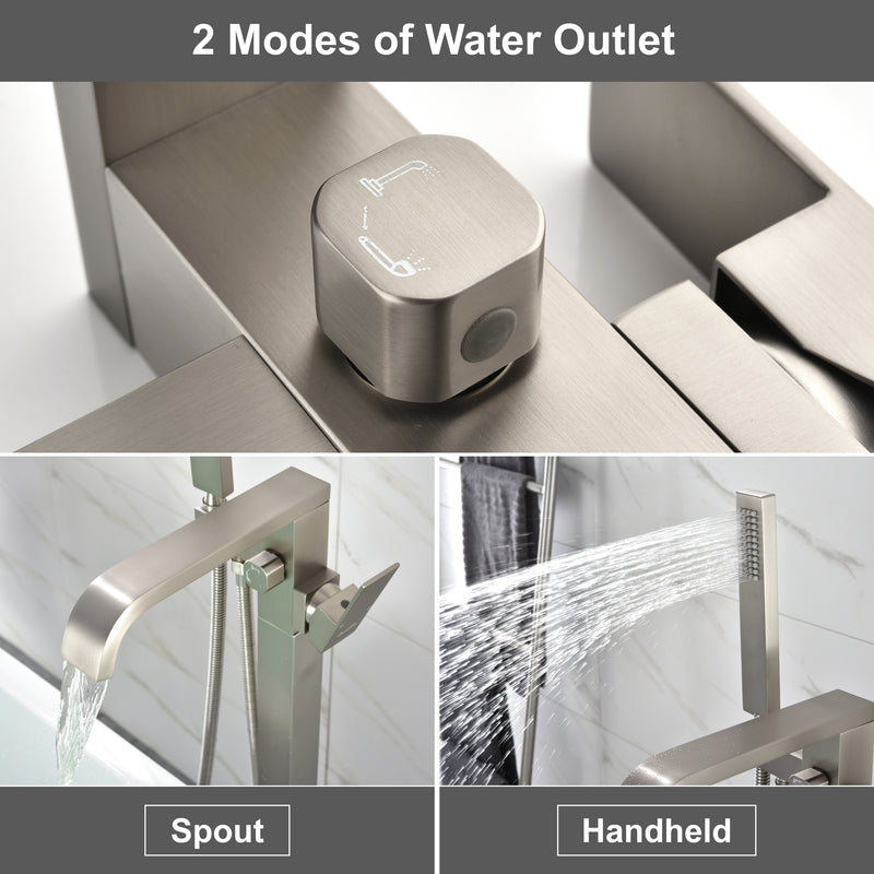 Brass Freestanding Bathtub Faucet with Hand Shower - Matte Black, Brushed Nickel, Brushed Gold