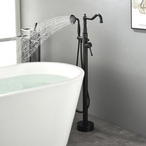 Freestanding Floor Mount Tub Filler with Handheld Shower Roman Bathtub Faucet by Finish, Swivel Spout with Brass Rough-in and Water Hose