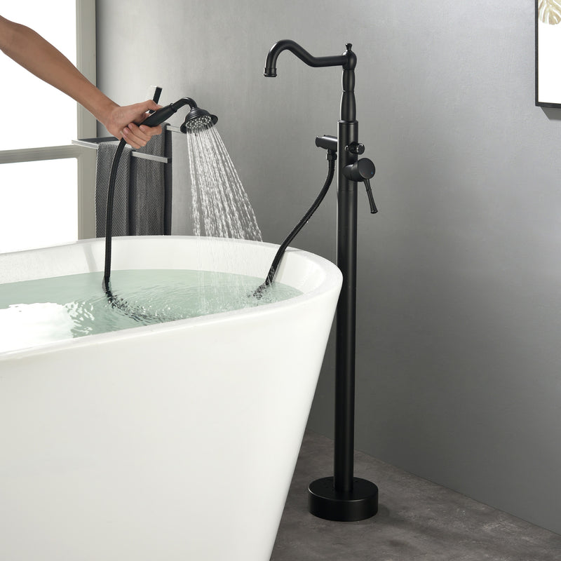 Freestanding Floor Mount Tub Filler with Handheld Shower Roman Bathtub Faucet by Finish, Swivel Spout with Brass Rough-in and Water Hose