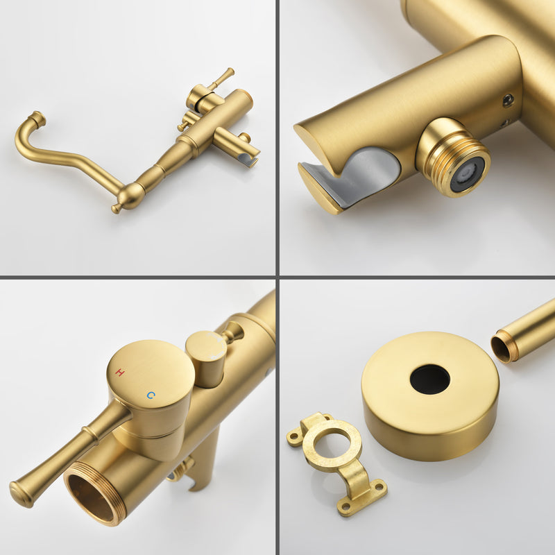 Freestanding Floor Mount Tub Filler with Handheld Shower Roman Bathtub Faucet by Finish, Swivel Spout with Brass Rough-in and Water Hose