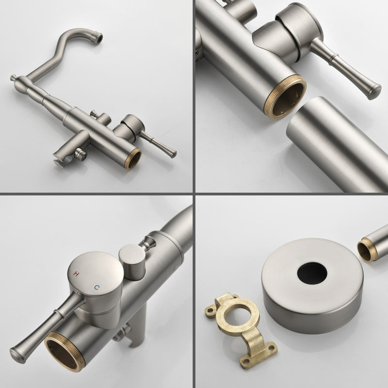 Freestanding Floor Mount Tub Filler with Handheld Shower Roman Bathtub Faucet by Finish, Swivel Spout with Brass Rough-in and Water Hose