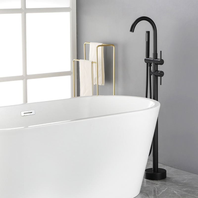 Freestanding Bathtub Faucet with Hand Shower Floor Mount Bath Tub Filler Faucet in Matte Black, Brushed Nickel, Brushed Gold