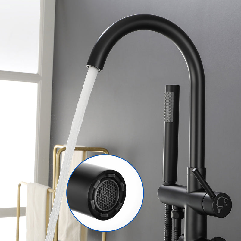 Freestanding Bathtub Faucet with Hand Shower Floor Mount Bath Tub Filler Faucet in Matte Black, Brushed Nickel, Brushed Gold