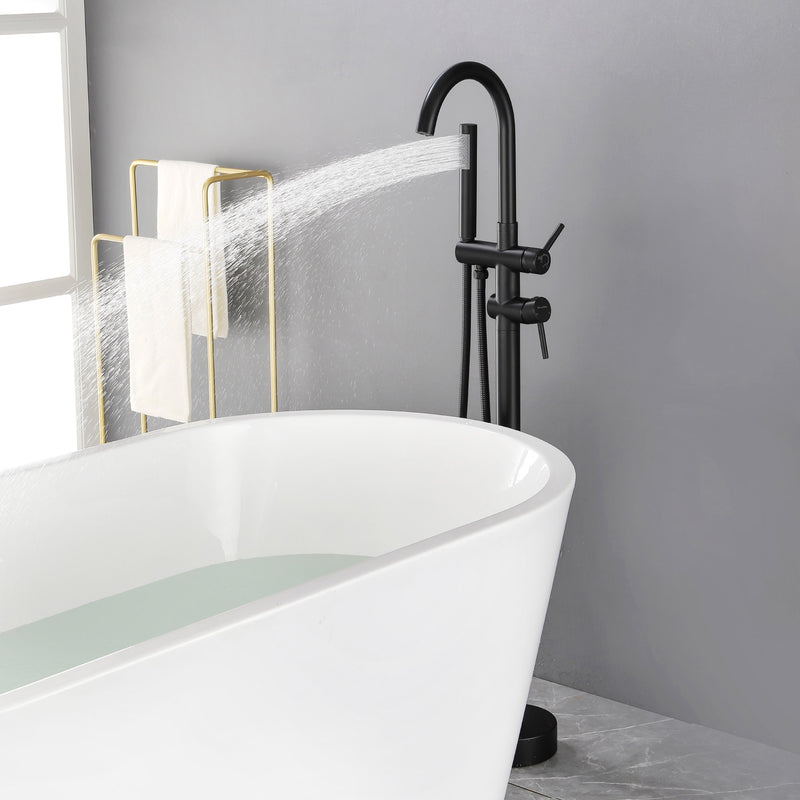 Freestanding Bathtub Faucet with Hand Shower Floor Mount Bath Tub Filler Faucet in Matte Black, Brushed Nickel, Brushed Gold