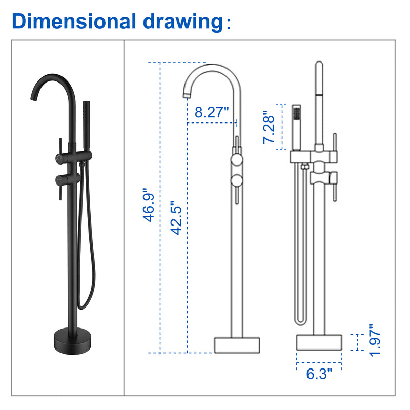 Freestanding Bathtub Faucet with Hand Shower Floor Mount Bath Tub Filler Faucet in Matte Black, Brushed Nickel, Brushed Gold
