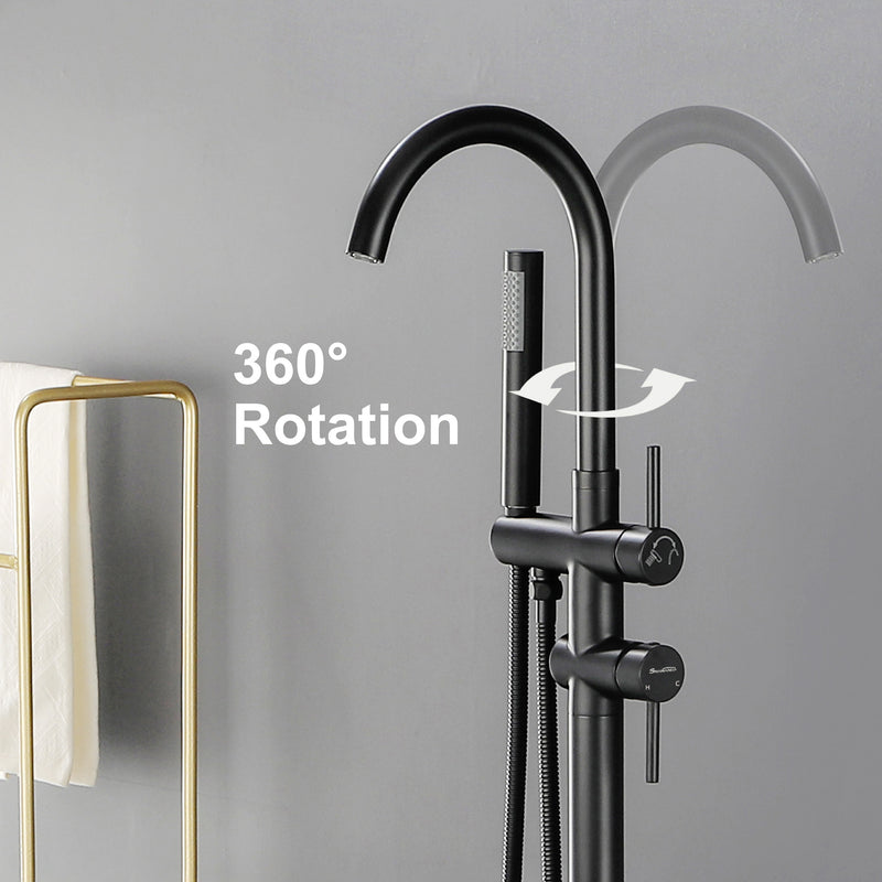 Freestanding Bathtub Faucet with Hand Shower Floor Mount Bath Tub Filler Faucet in Matte Black, Brushed Nickel, Brushed Gold