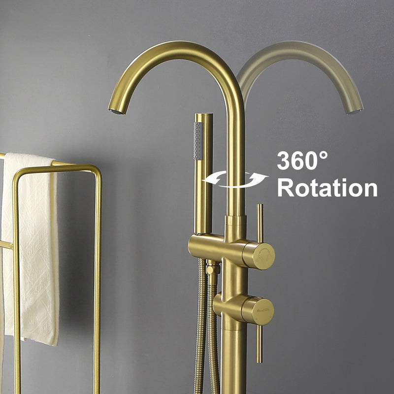 Freestanding Bathtub Faucet with Hand Shower Floor Mount Bath Tub Filler Faucet in Matte Black, Brushed Nickel, Brushed Gold