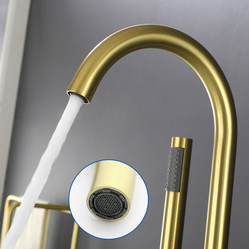 Freestanding Bathtub Faucet with Hand Shower Floor Mount Bath Tub Filler Faucet in Matte Black, Brushed Nickel, Brushed Gold