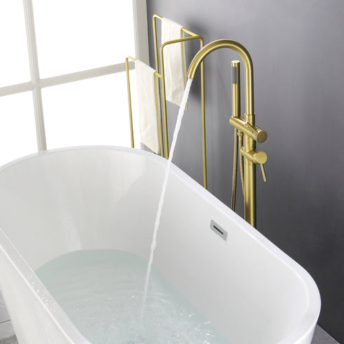 Freestanding Bathtub Faucet with Hand Shower Floor Mount Bath Tub Filler Faucet in Matte Black, Brushed Nickel, Brushed Gold